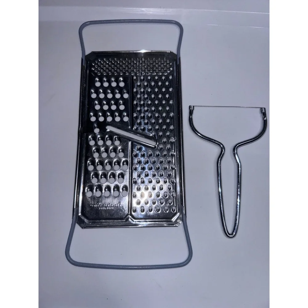 Vintage Stainless Steel Multi Grater Slicer and Wire Cheese Cutter Set 2pc